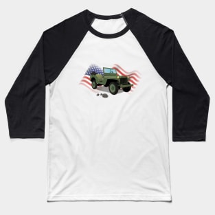 WWII Willys US Army Truck with American Flag Baseball T-Shirt